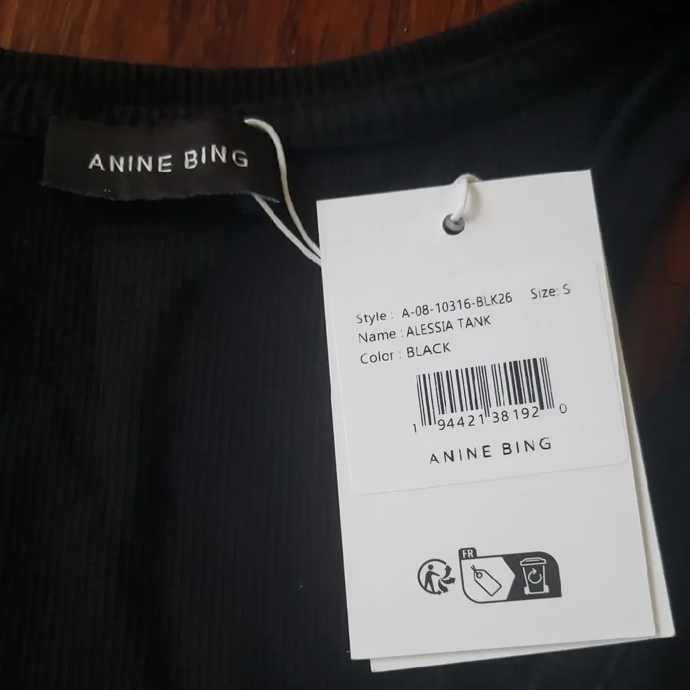 Anine Bing Black Tank Top with Gold Button Accents Size Small NEW Chic Feminine - Picture 3 of 7